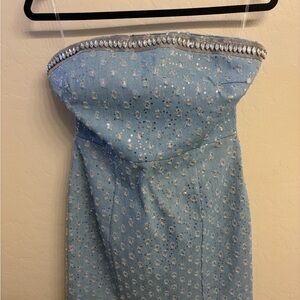 Blue Strapless Dress with Silver Accents